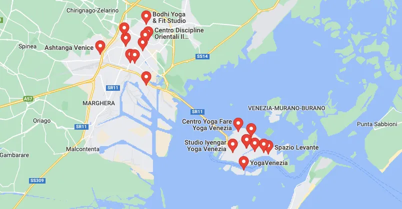 Mappa delle scuole di Yoga a Venezia